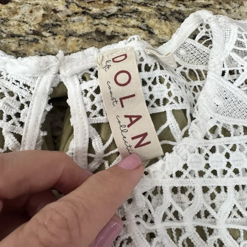 Dolan Anthropologie Puff-Sleeve Bow Back Ivory Lace Pullover Lined Top Sz Large